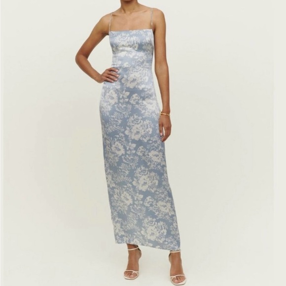 Reformation Frankie Silk Porcelain Blue and White Floral Dress - Picture 2 of 9